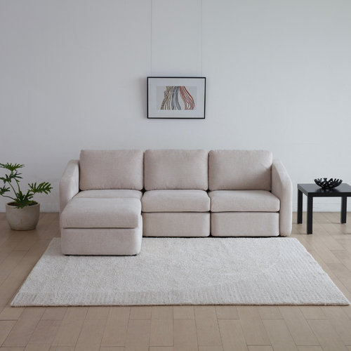 Konekt - Canapé Modulable 3 Places Beige Avec Pouf