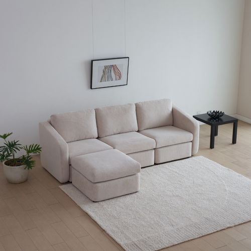 Konekt - Canapé Modulable 3 Places Beige Avec Pouf