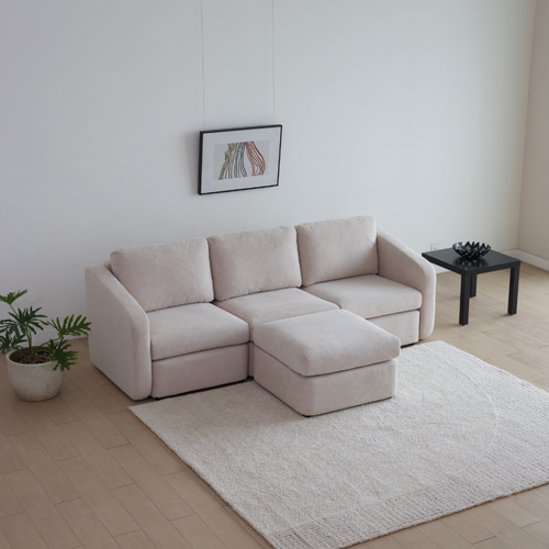 Konekt - Canapé Modulable 3 Places Beige Avec Pouf