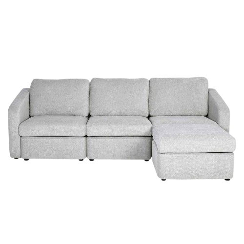 Konekt - Canapé Modulable 3 Places Gris Clair Avec Pouf