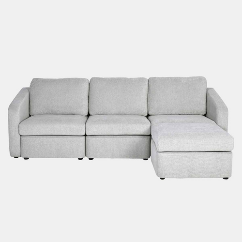 Konekt - Canapé Modulable 3 Places Gris Clair Avec Pouf