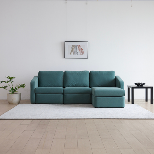 Konekt - Canapé Modulable 3 Places Bleu Avec Pouf