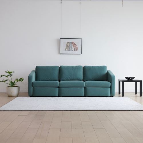 Konekt - Canapé Modulable 3 Places Bleu Avec Pouf