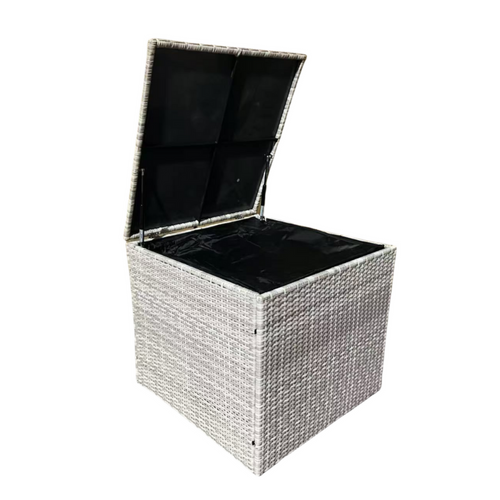 Abacos - Salon De Jardin D'angle 4 Places En Résine Tressée Avec Coffre De Rangement Gris Et Beige