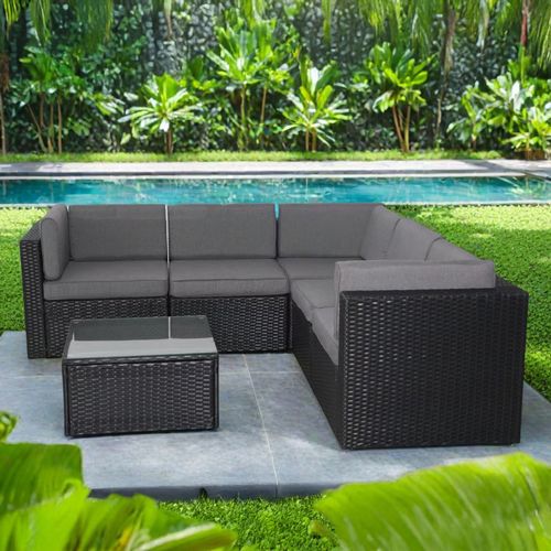 Bimini - Salon De Jardin 5 Places En Résine Tressée Avec Table Noir Et Gris