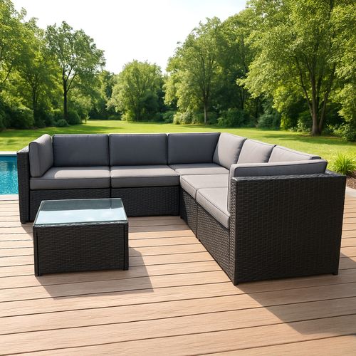 Bimini - Salon De Jardin 5 Places En Résine Tressée Avec Table Noir Et Gris