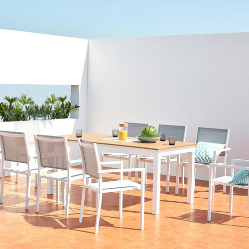 Madeira - Table Extensible De Jardin 8 Places En Aluminium Et Bois