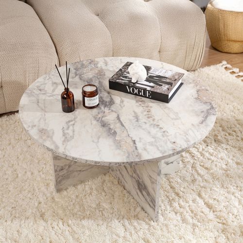 Vinu - Table Basse Ronde Effet Marbre Freesia 80x80cm