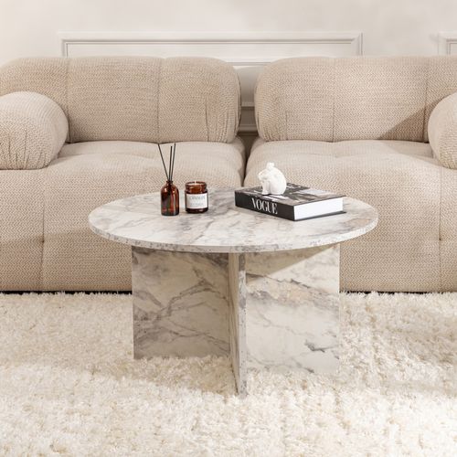 Vinu - Table Basse Ronde Effet Marbre Freesia 80x80cm