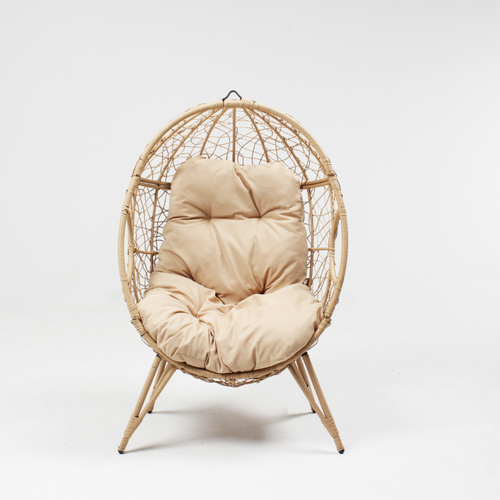 Jane - Ensemble D'extérieur : Fauteuil Suspendu Effet Rotin Et Repose-pieds Avec Coussin Beige