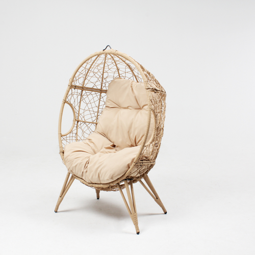 Jane - Ensemble D'extérieur : Fauteuil Suspendu Effet Rotin Et Repose-pieds Avec Coussin Beige