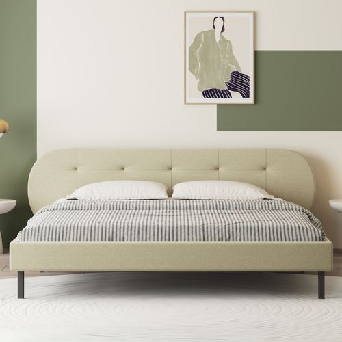 Tulsa - Lit Capitonné 160x200cm Beige Avec Tête De Lit Et Sommier