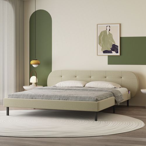 Tulsa - Lit Capitonné 160x200cm Beige Avec Tête De Lit Et Sommier