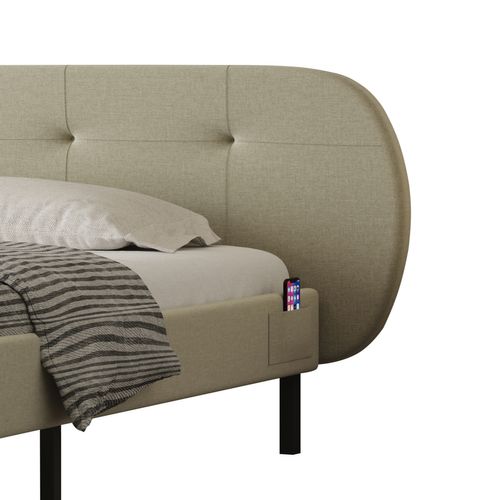 Tulsa - Lit Capitonné 160x200cm Beige Avec Tête De Lit Et Sommier