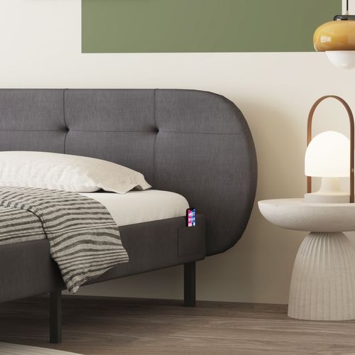 Tulsa - Lit Capitonné 140x190cm Gris Avec Tête De Lit Et Sommier