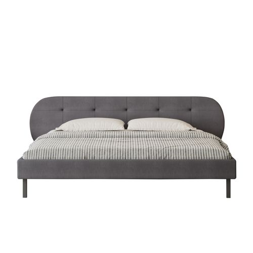 Tulsa - Lit Capitonné 140x190cm Gris Avec Tête De Lit Et Sommier