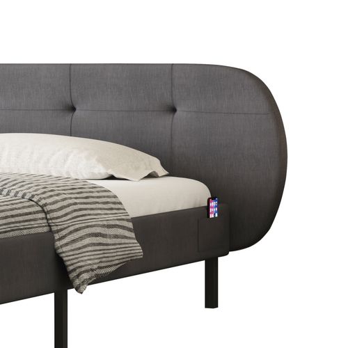 Tulsa - Lit Capitonné 140x190cm Gris Avec Tête De Lit Et Sommier