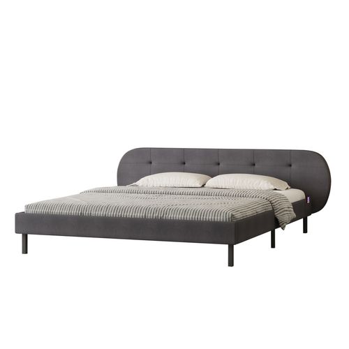 Tulsa - Lit Capitonné 160x200cm Gris Avec Tête De Lit Et Sommier