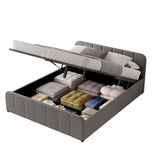Tampa - Lit Avec Coffre De Rangement 140x190cm En Velours Gris