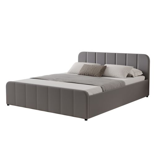 Tampa - Lit Avec Coffre De Rangement 140x190cm En Velours Gris