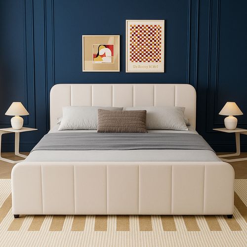 Tampa - Lit Avec Coffre De Rangement 160x200cm En Velours Beige