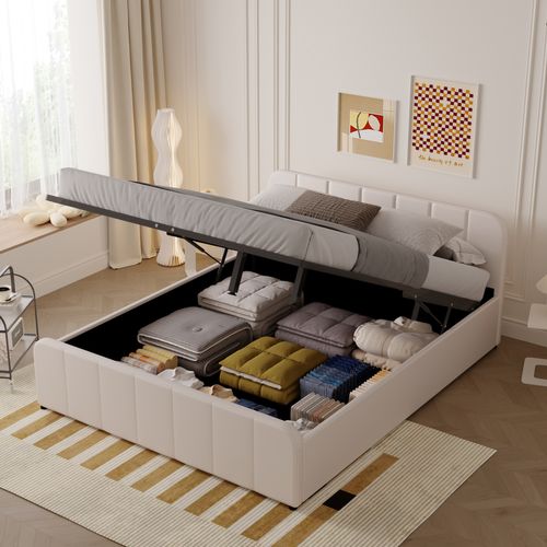 Tampa - Lit Avec Coffre De Rangement 160x200cm En Velours Beige