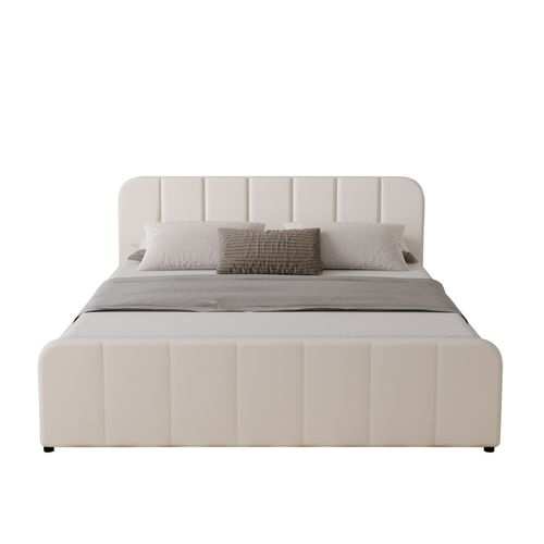 Tampa - Lit Avec Coffre De Rangement 160x200cm En Velours Beige