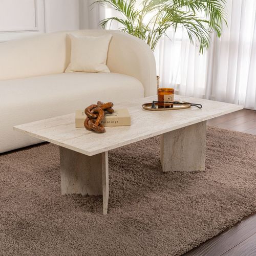 Topi - Table Basse Rectangulaire Effet Travertin 119x60cm