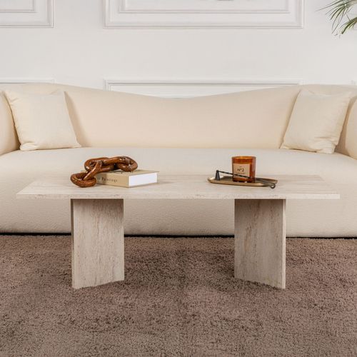 Topi - Table Basse Rectangulaire Effet Travertin 119x60cm