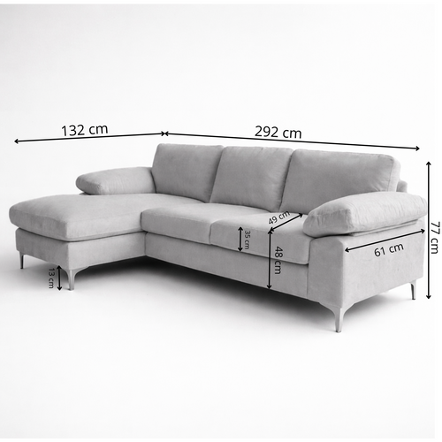 Galway - Canapé D'angle 4-5 Places Méridienne Gauche Velours Côtelé Beige