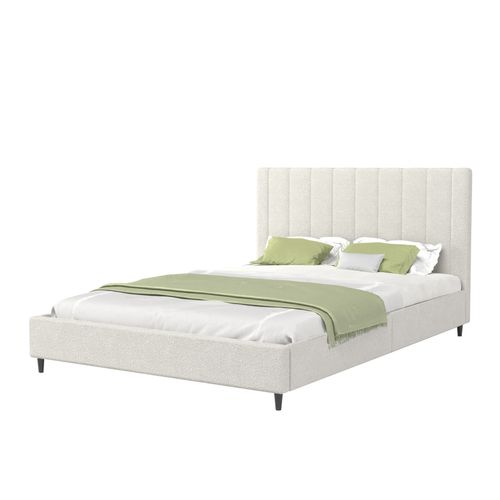 Cambridge - Lit Bouclette 160x200cm Beige Avec Tête De Lit Et Sommier