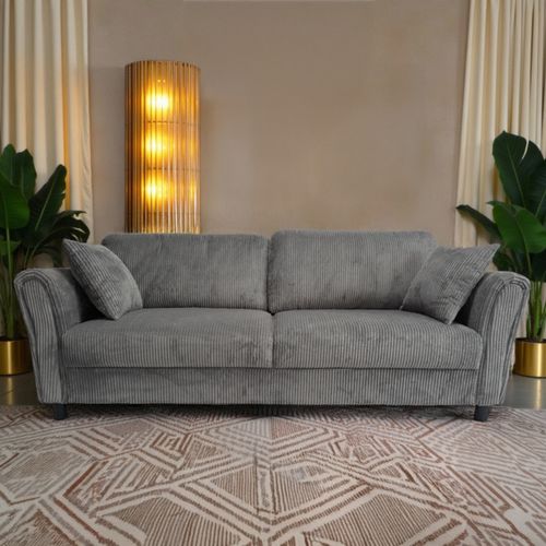Lucerne - Canapé Droit 4 Places En Velours Côtelé Gris Foncé