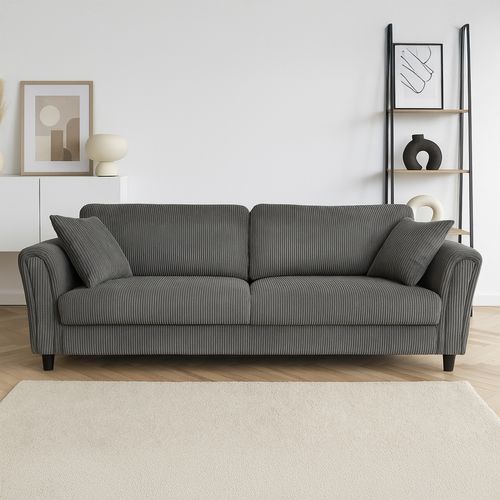 Lucerne - Canapé Droit 4 Places En Velours Côtelé Gris Foncé