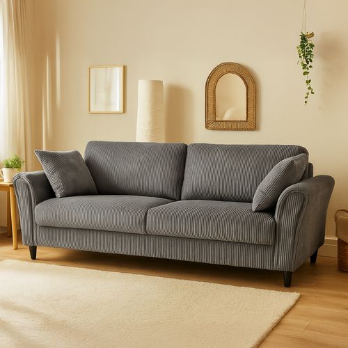 Lucerne - Canapé Droit 4 Places En Velours Côtelé Gris Foncé