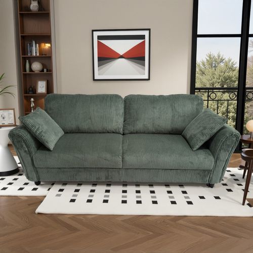 Lucerne - Canapé Droit 4 Places En Velours Côtelé Vert