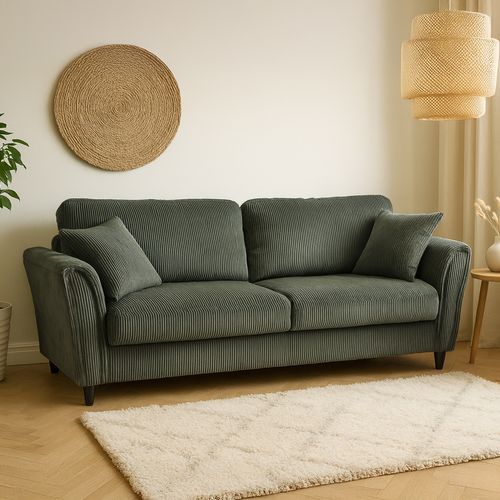Lucerne - Canapé Droit 4 Places En Velours Côtelé Vert