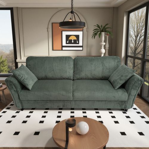Lucerne - Canapé Droit 4 Places En Velours Côtelé Vert