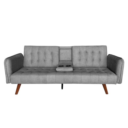 Inverness - Canapé 3 Places Convertible En Velours Avec Tablette Centrale Rabattable Gris