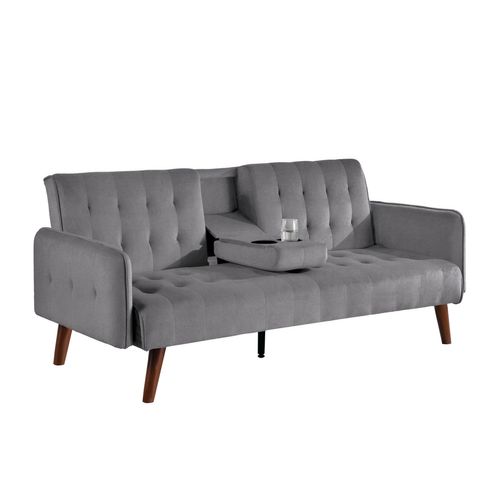 Inverness - Canapé 3 Places Convertible En Velours Avec Tablette Centrale Rabattable Gris