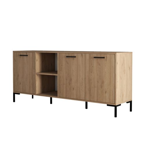 Cara - Buffet 3 Portes Et 2 Niches Finition Bois Et Métal Noir 180x80cm