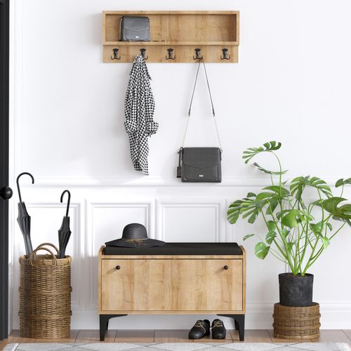 Luana - Meuble D'entrée Avec Meuble à Chaussures Banquette Et Vestiaire Mural En Bois