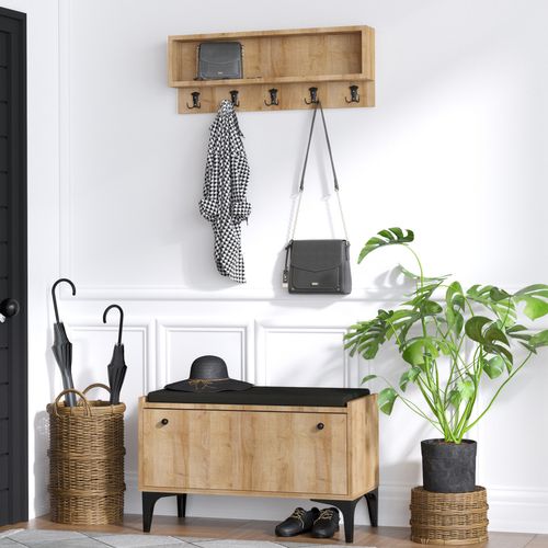 Luana - Meuble D'entrée Avec Meuble à Chaussures Banquette Et Vestiaire Mural En Bois