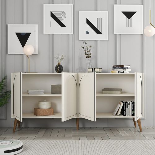 Lister - Buffet 4 Portes Design Arrondi Crème 180x81cm