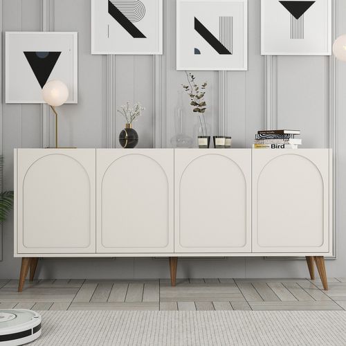 Lister - Buffet 4 Portes Design Arrondi Crème 180x81cm