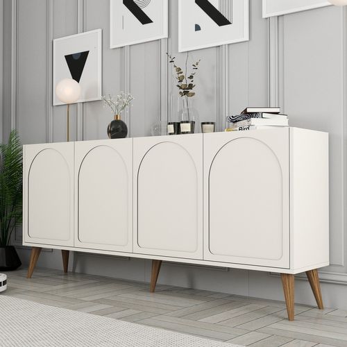 Lister - Buffet 4 Portes Design Arrondi Crème 180x81cm