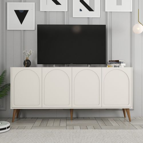 Lister - Buffet 4 Portes Design Arrondi Crème 180x81cm