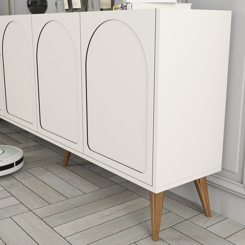 Lister - Buffet 4 Portes Design Arrondi Crème 180x81cm