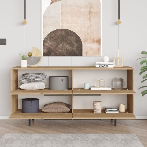 Abey - Buffet 4 Portes Finition Bois Et Métal Noir 160x75cm