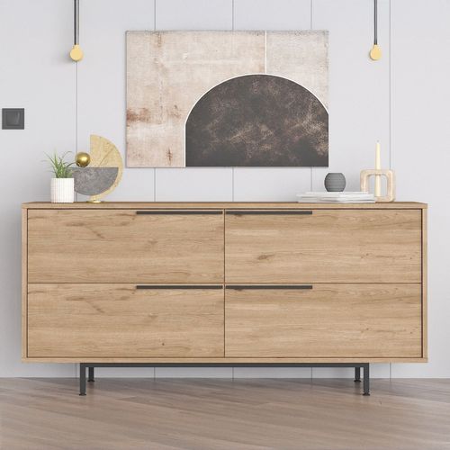 Abey - Buffet 4 Portes Finition Bois Et Métal Noir 160x75cm