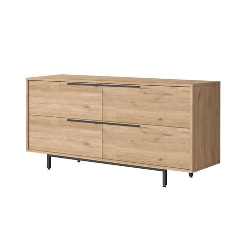 Abey - Buffet 4 Portes Finition Bois Et Métal Noir 160x75cm